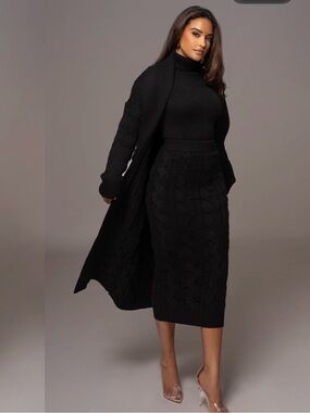 Black Cable-Knit Midi Skirt